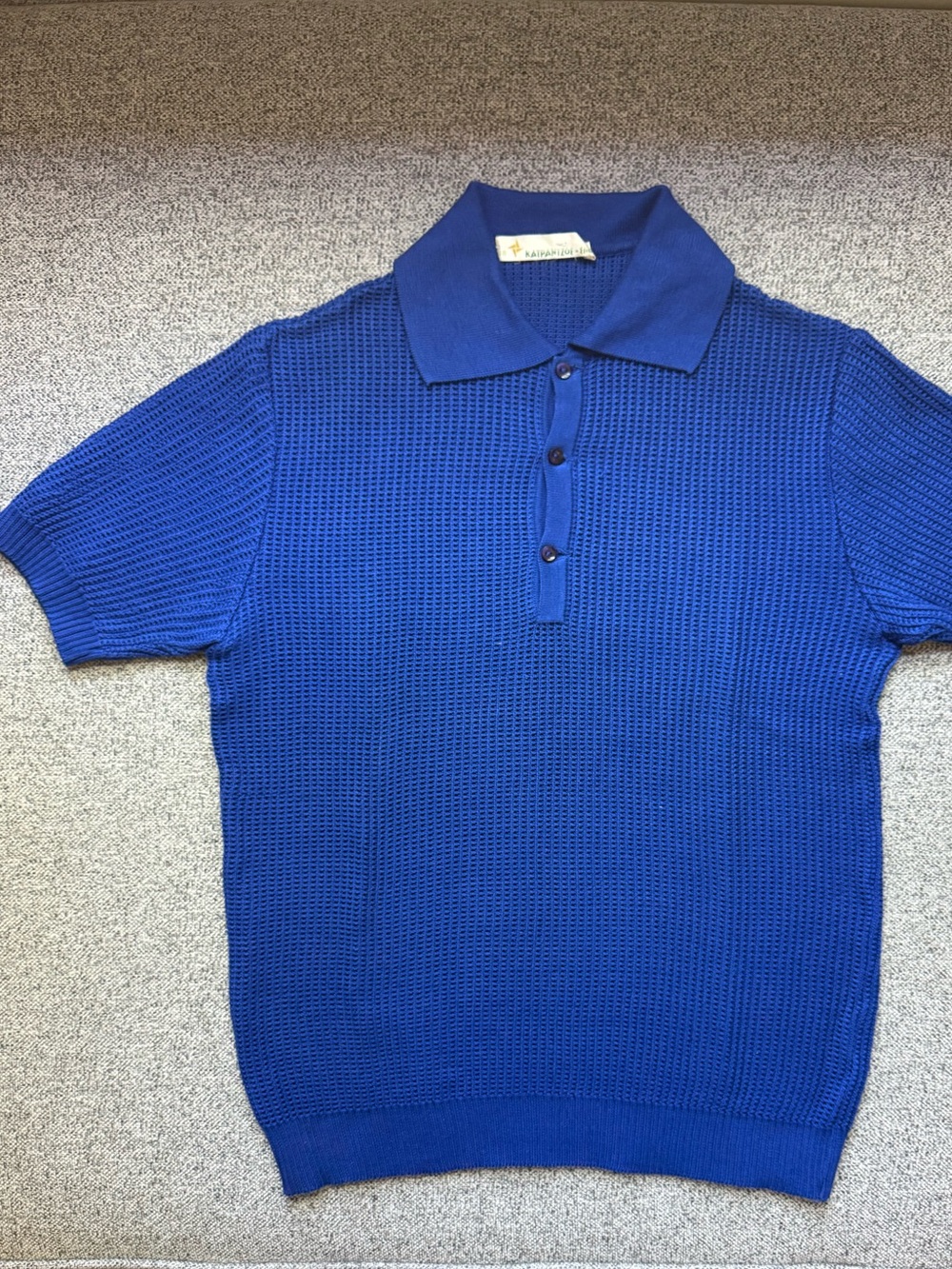 Vintage Greek sportswear- Knit Polo Shirt in Royal Blue